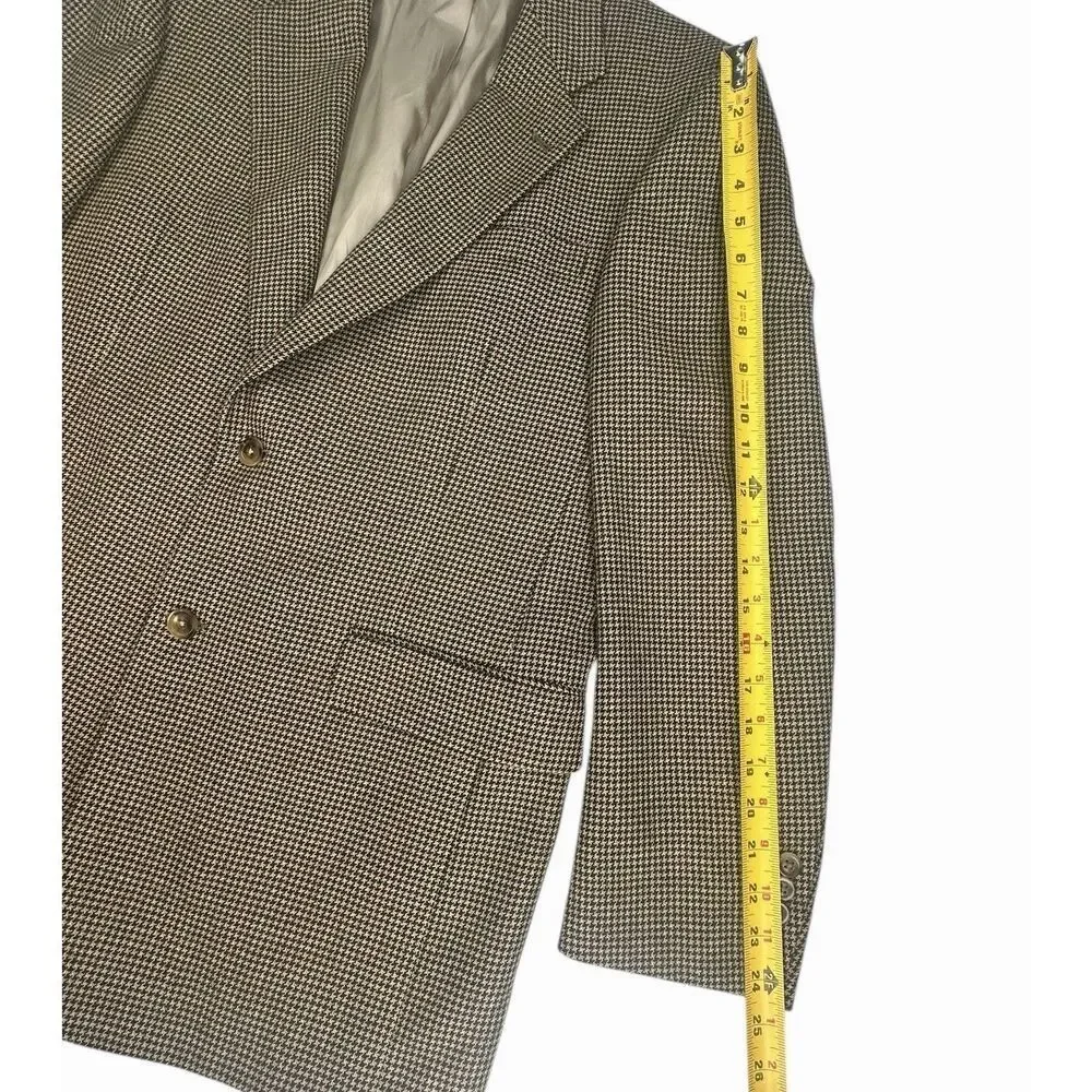 Vintage Hart Schaffner Marx Houndstooth Wool Blend Sport Coat 44R Tan Blazer USA